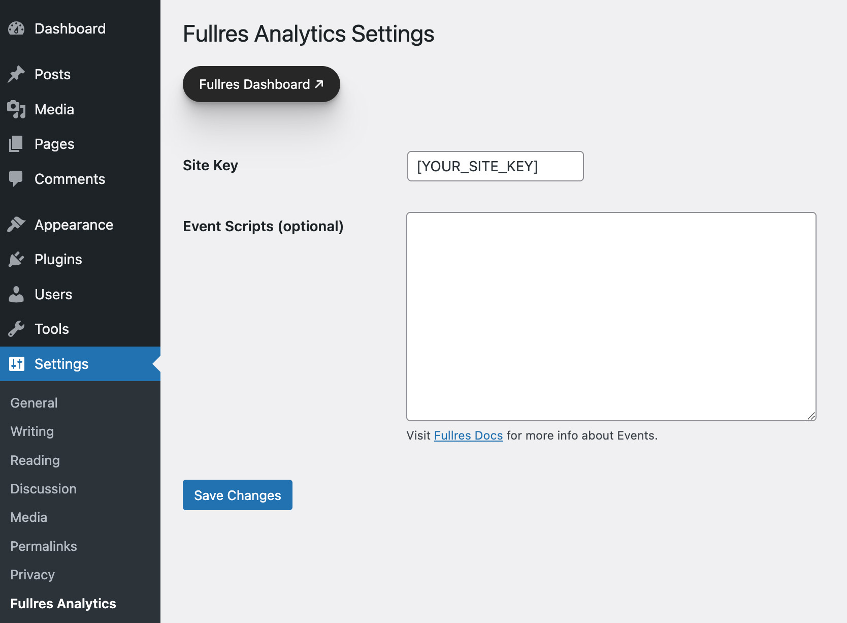 WordPress plugin settings